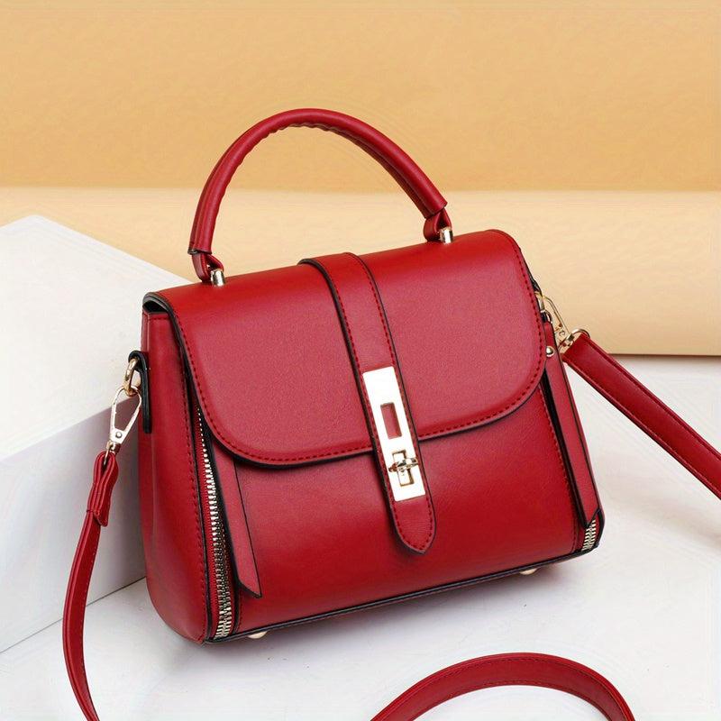 Lock Square Crossbody Bag PU Leather Purse
