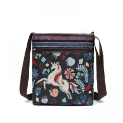 Ethnic Canvas Crossbody Bag Animal Embroidery Square Purse Phone Bag