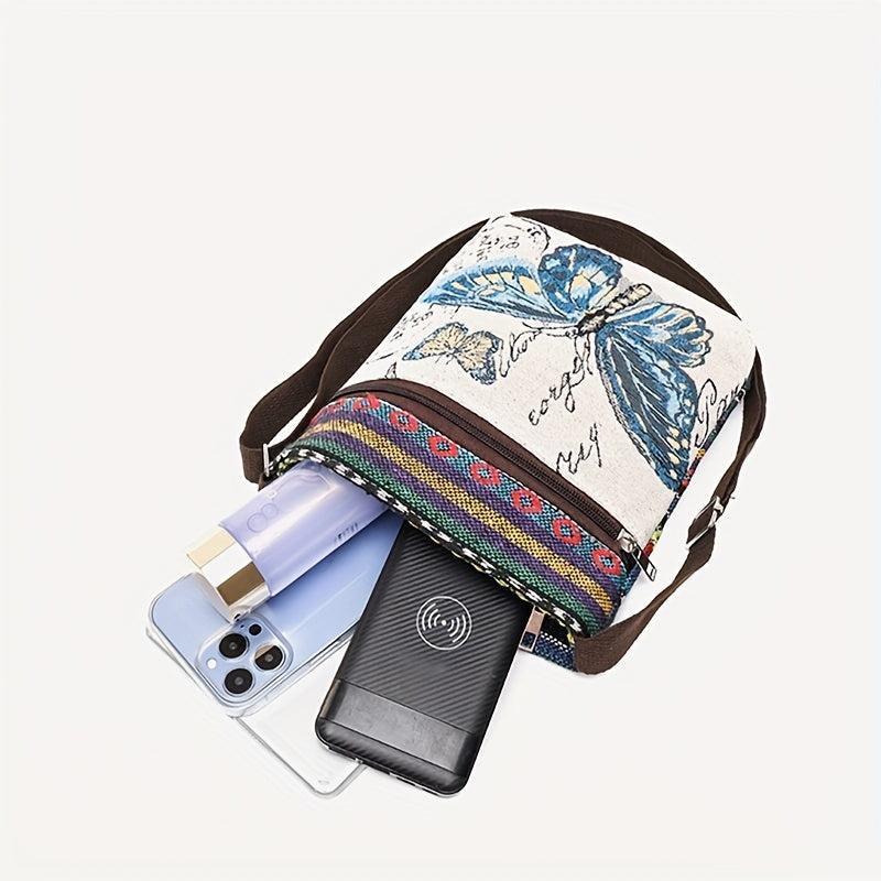 Ethnic Canvas Crossbody Bag Animal Embroidery Square Purse Phone Bag