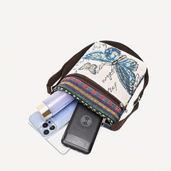 Ethnic Canvas Crossbody Bag Animal Embroidery Square Purse Phone Bag