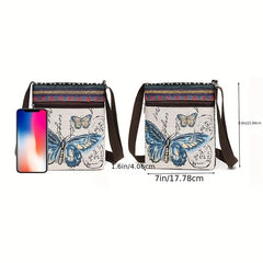 Ethnic Canvas Crossbody Bag Animal Embroidery Square Purse Phone Bag