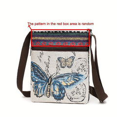 Ethnic Canvas Crossbody Bag Animal Embroidery Square Purse Phone Bag