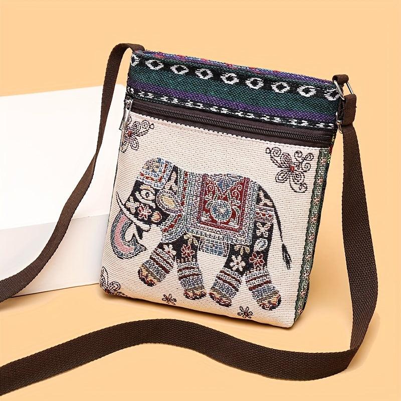 Ethnic Canvas Crossbody Bag Animal Embroidery Square Purse Phone Bag