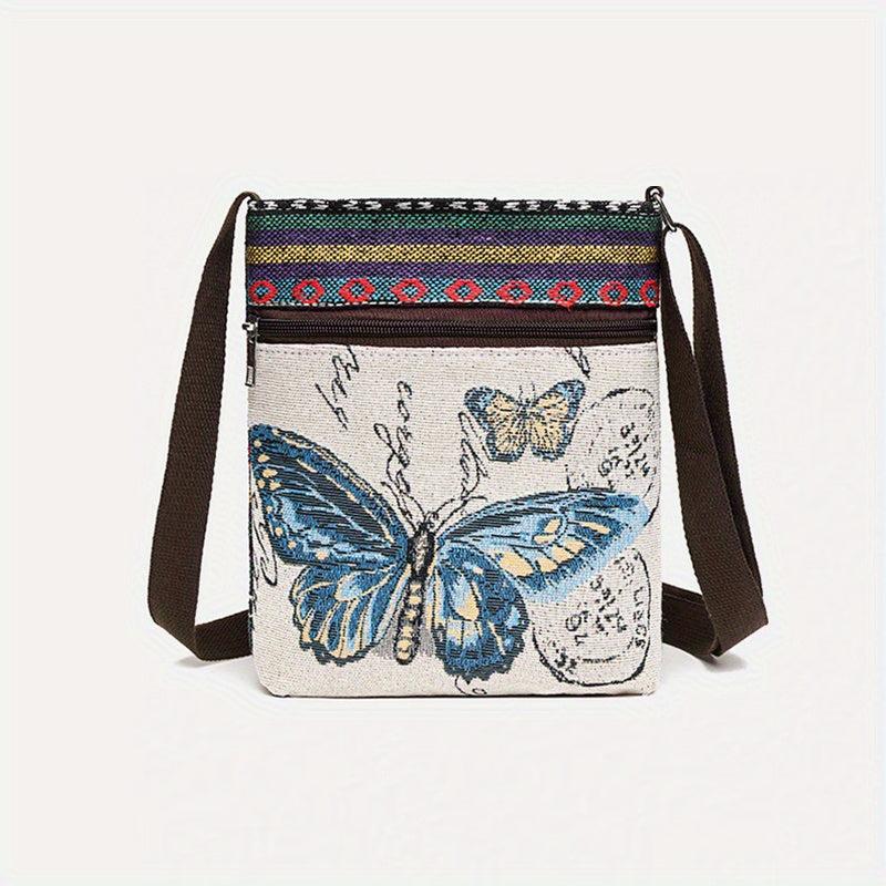 Ethnic Canvas Crossbody Bag Animal Embroidery Square Purse Phone Bag