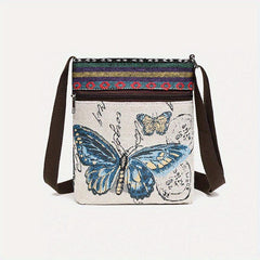 Ethnic Canvas Crossbody Bag Animal Embroidery Square Purse Phone Bag