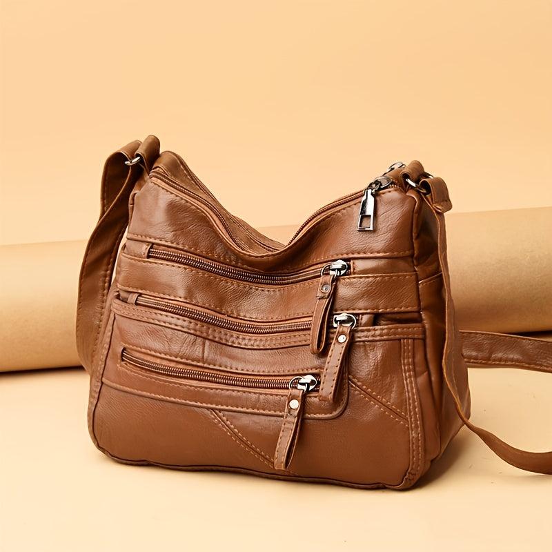 Soft Pu Leather Middle Aged Crossbody Bag Solid Color Shoulder Purses