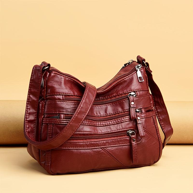 Soft Pu Leather Middle Aged Crossbody Bag Solid Color Shoulder Purses