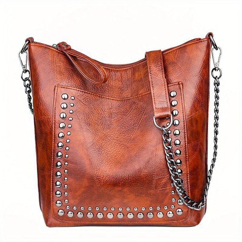 Vintage Studded Shoulder Bag Rivet PU Leather Crossbody Bag