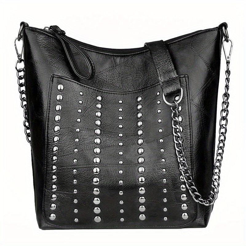 Vintage Studded Shoulder Bag Rivet PU Leather Crossbody Bag