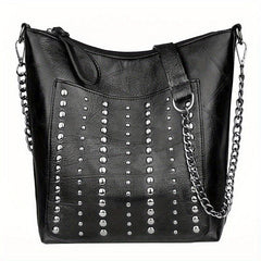 Vintage Studded Shoulder Bag Rivet PU Leather Crossbody Bag