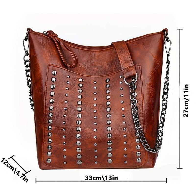 Vintage Studded Shoulder Bag Rivet PU Leather Crossbody Bag
