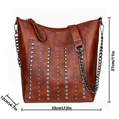 Vintage Studded Shoulder Bag Rivet PU Leather Crossbody Bag