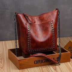 Vintage Studded Shoulder Bag Rivet PU Leather Crossbody Bag