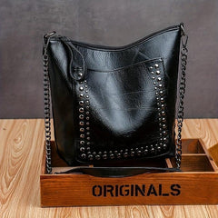 Vintage Studded Shoulder Bag Rivet PU Leather Crossbody Bag