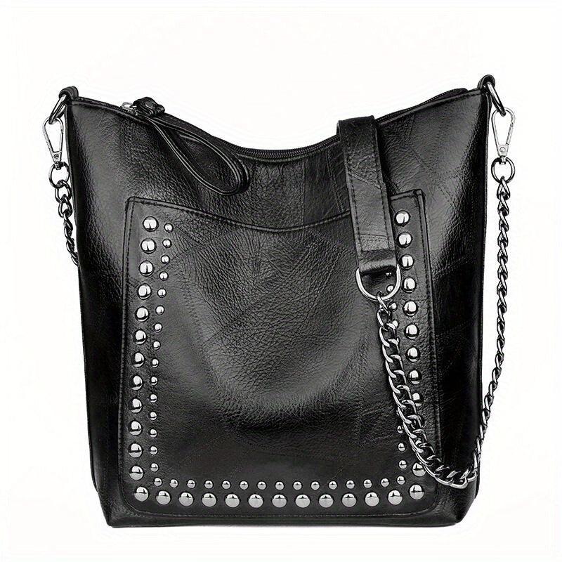 Vintage Studded Shoulder Bag Rivet PU Leather Crossbody Bag