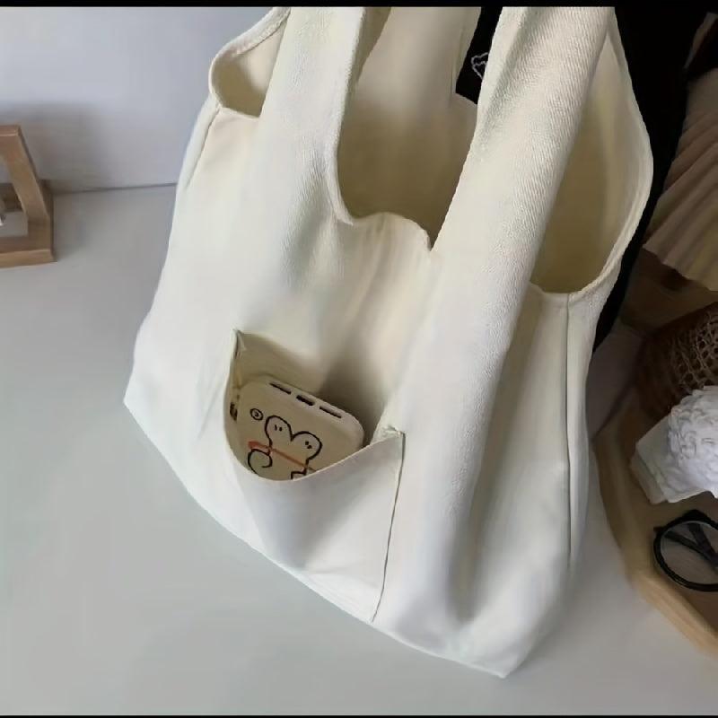 Minimalist Canvas Shoulder Bag Solid Large Capacity Lightweight
