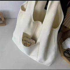 Minimalist Canvas Shoulder Bag Solid Large Capacity Lightweight
