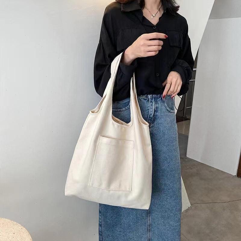 Minimalist Canvas Shoulder Bag Solid Large Capacity Lightweight
