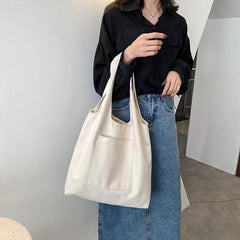 Minimalist Canvas Shoulder Bag Solid Large Capacity Lightweight