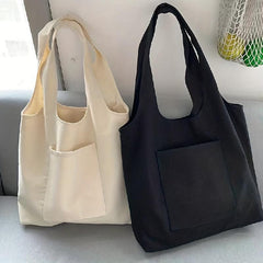 Minimalist Canvas Shoulder Bag Solid Large Capacity Lightweight