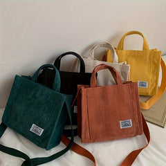 Corduroy Tote Bag Crossbody Handbag for Work School