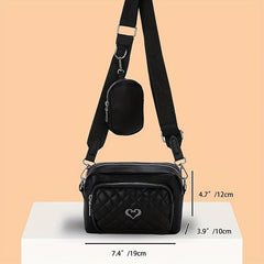 Argyle Embroidery Crossbody Bag Set with Coin Purse