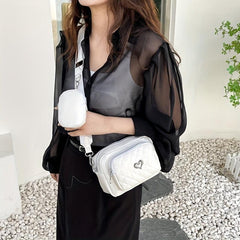 Argyle Embroidery Crossbody Bag Set with Coin Purse