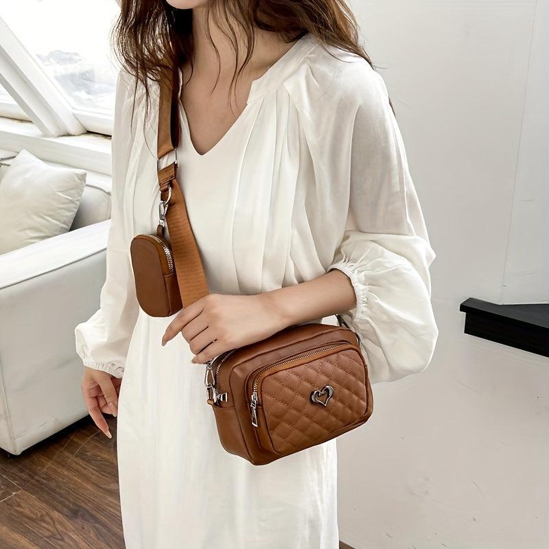 Argyle Embroidery Crossbody Bag Set with Coin Purse