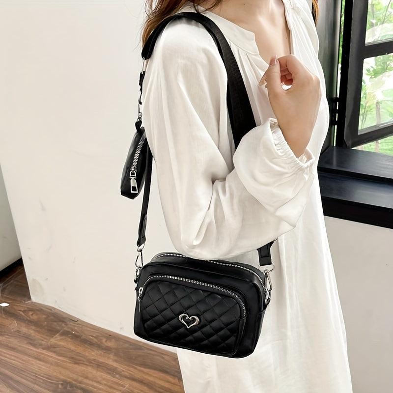 Argyle Embroidery Crossbody Bag Set with Coin Purse