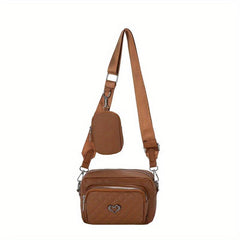 Argyle Embroidery Crossbody Bag Set with Coin Purse