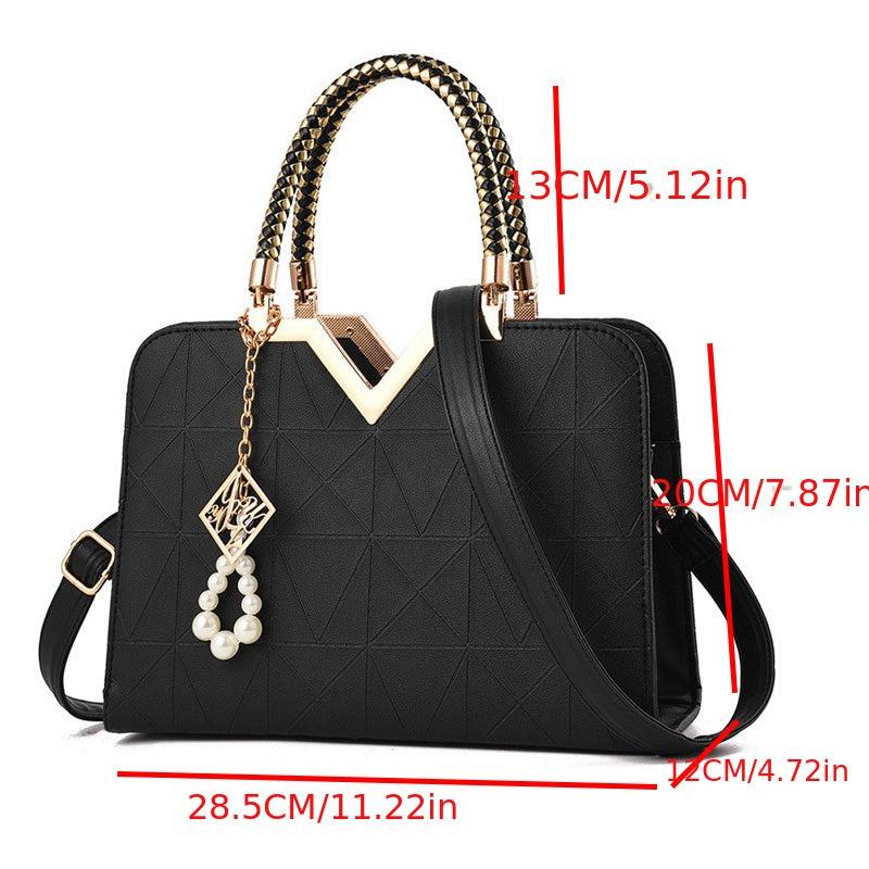 Classic Tote Satchel Bag Rhombus Pattern Shoulder Bag Handbag