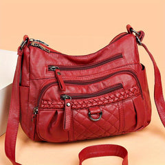 Argyle Embroidery Crossbody Bag Vintage PU Shoulder Bag