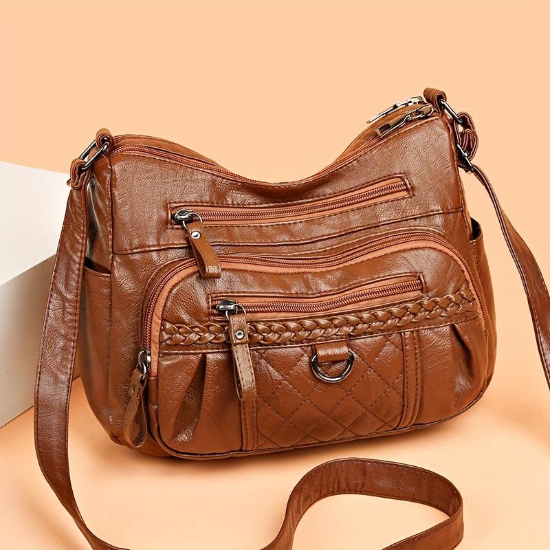 Argyle Embroidery Crossbody Bag Vintage PU Shoulder Bag