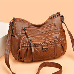 Argyle Embroidery Crossbody Bag Vintage PU Shoulder Bag
