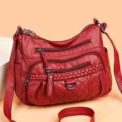 Argyle Embroidery Crossbody Bag Vintage PU Shoulder Bag