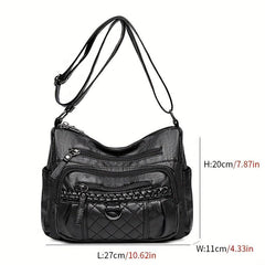 Argyle Embroidery Crossbody Bag Vintage PU Shoulder Bag