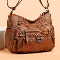 Argyle Embroidery Crossbody Bag Vintage PU Shoulder Bag