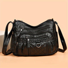 Argyle Embroidery Crossbody Bag Vintage PU Shoulder Bag