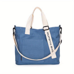 Durable Canvas Handbag Zipper Large Capacity Shoulder Bag Letter Print