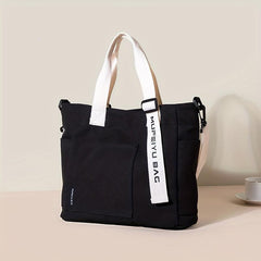 Durable Canvas Handbag Zipper Large Capacity Shoulder Bag Letter Print