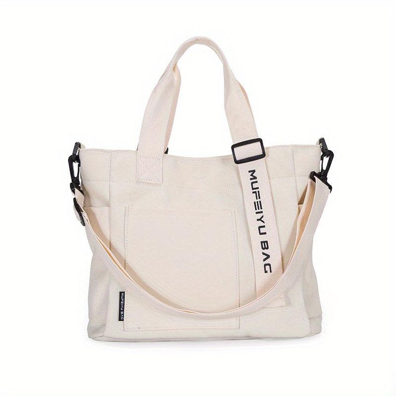 Durable Canvas Handbag Zipper Large Capacity Shoulder Bag Letter Print