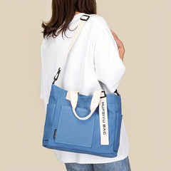Durable Canvas Handbag Zipper Large Capacity Shoulder Bag Letter Print