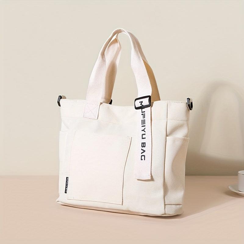 Durable Canvas Handbag Zipper Large Capacity Shoulder Bag Letter Print