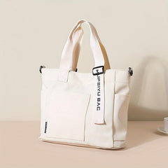 Durable Canvas Handbag Zipper Large Capacity Shoulder Bag Letter Print