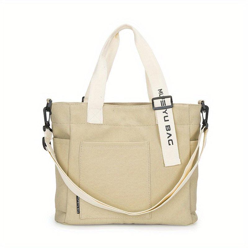 Durable Canvas Handbag Zipper Large Capacity Shoulder Bag Letter Print
