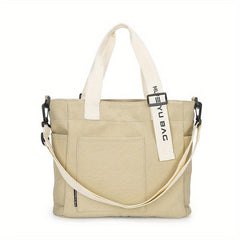 Durable Canvas Handbag Zipper Large Capacity Shoulder Bag Letter Print