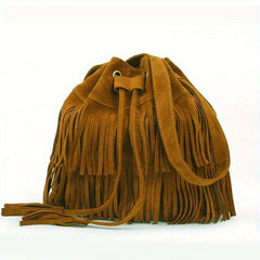 Tassel Decor Soft Crossbody Bag Drawstring Bucket Bag