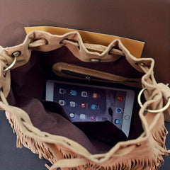 Tassel Decor Soft Crossbody Bag Drawstring Bucket Bag