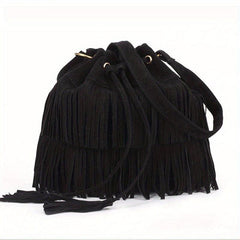 Tassel Decor Soft Crossbody Bag Drawstring Bucket Bag