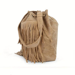 Tassel Decor Soft Crossbody Bag Drawstring Bucket Bag